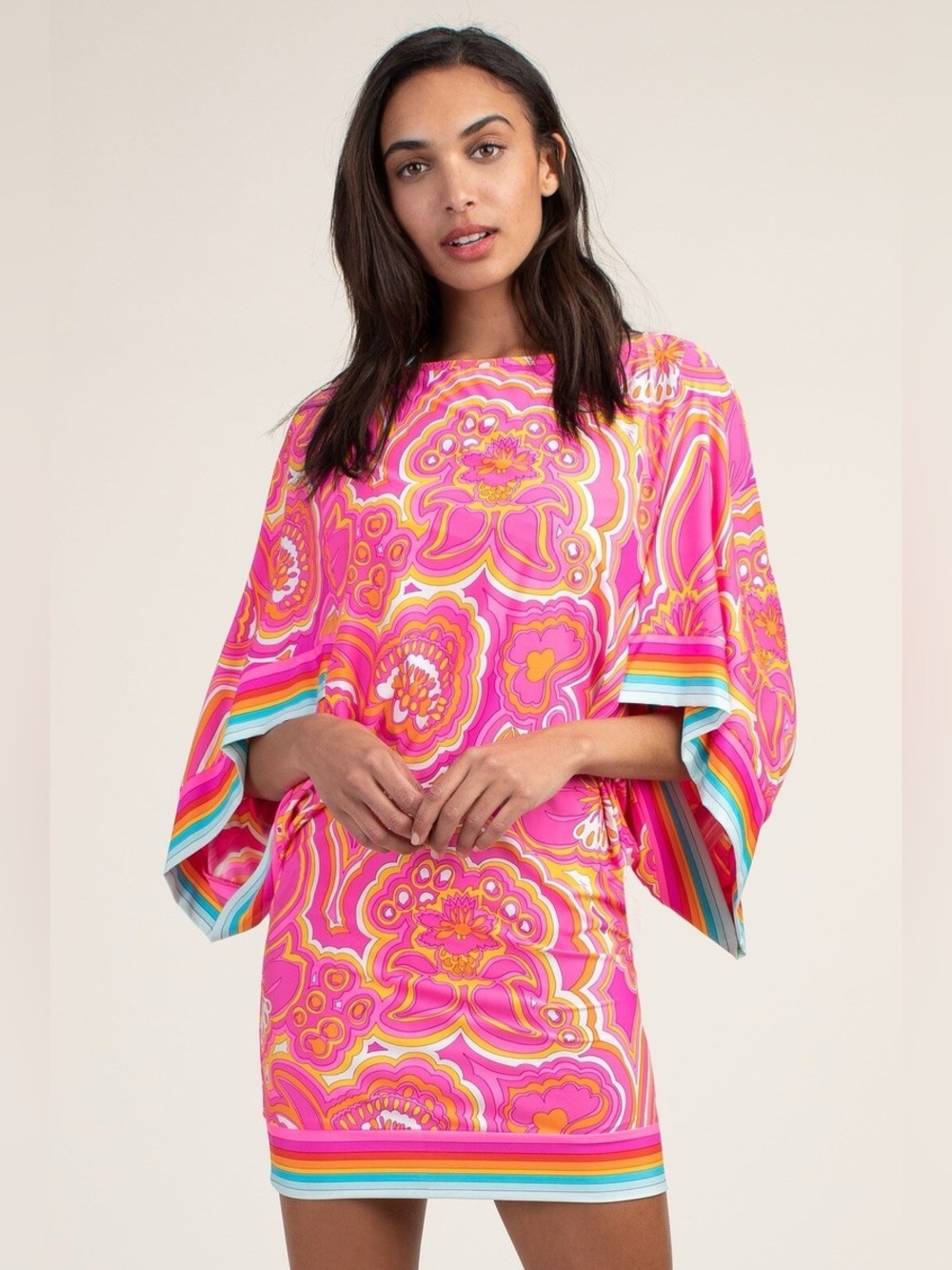NWT Trina Turk Morning Sunrise Swim Cover Tunic Kaftan resort wear sz XS hippie